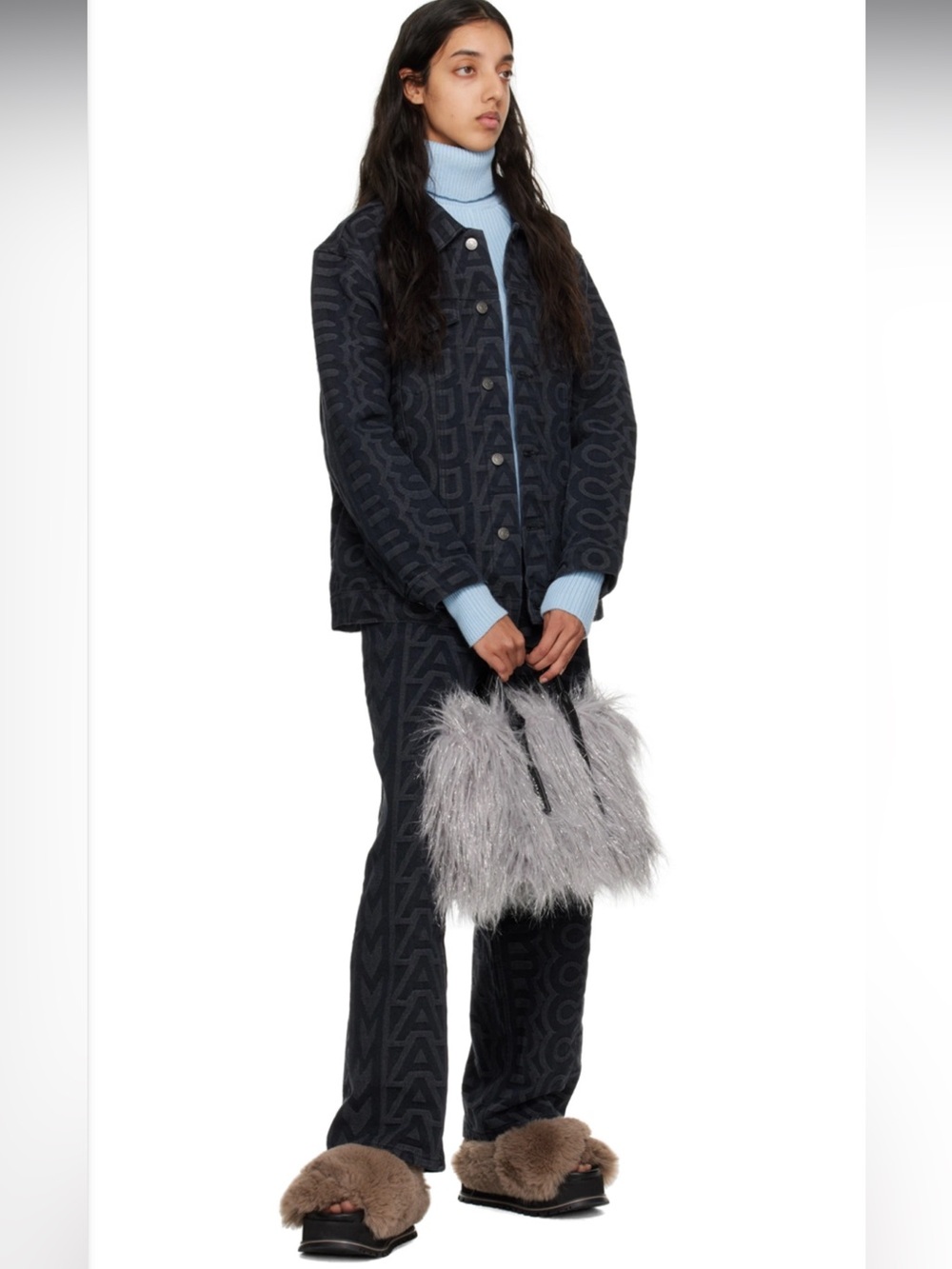 Marc Jacobs The Creature Silver-Gray Faux Fur Tote with Black Leather Straps - Picture 5 of 15